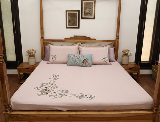Blush Pink embroidered Jaquard Bedsheet