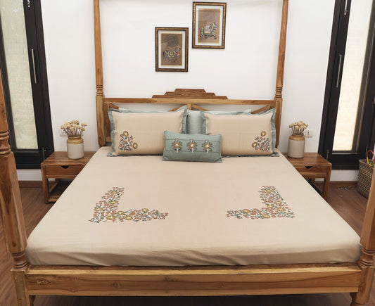 Beige embroidered Jaquard Bedsheet
