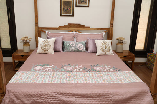 Pink Silk Ikkat Bedcover