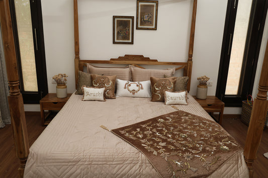 Cotvelvet Bedcover with Zardozi Throw Set