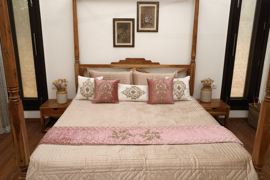 Cotvelvet Bedcover with Zardozi Runner Set