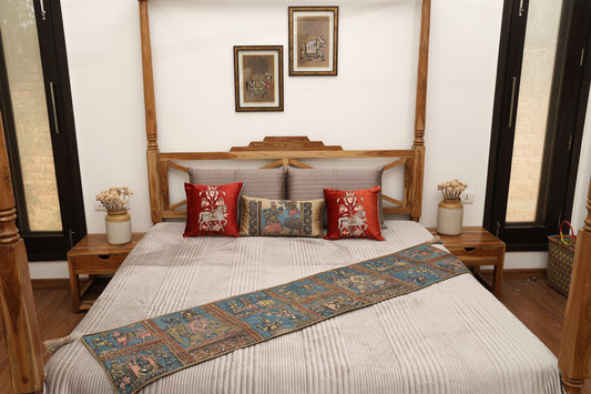 Cotvelvet Bedcover with Kalamkari Runner Set