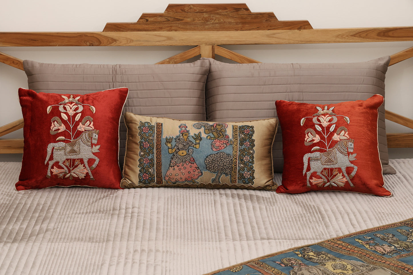 Cotvelvet Bedcover with Kalamkari Runner Set